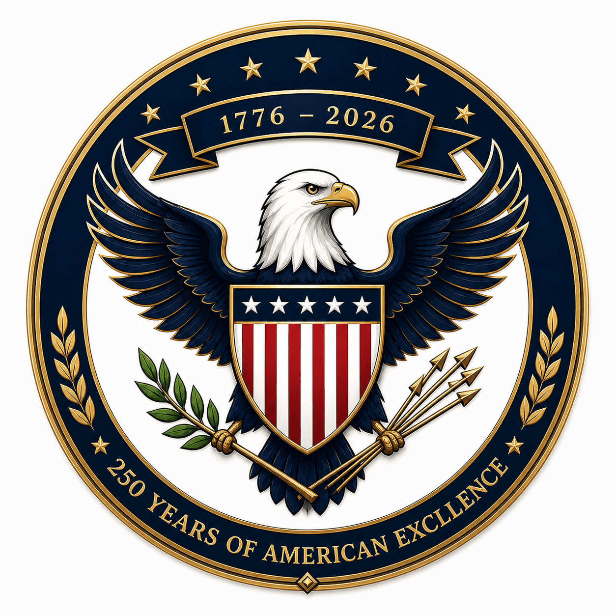 The Great Seal of the United States, bald eagle, 13 arrows, olive branch