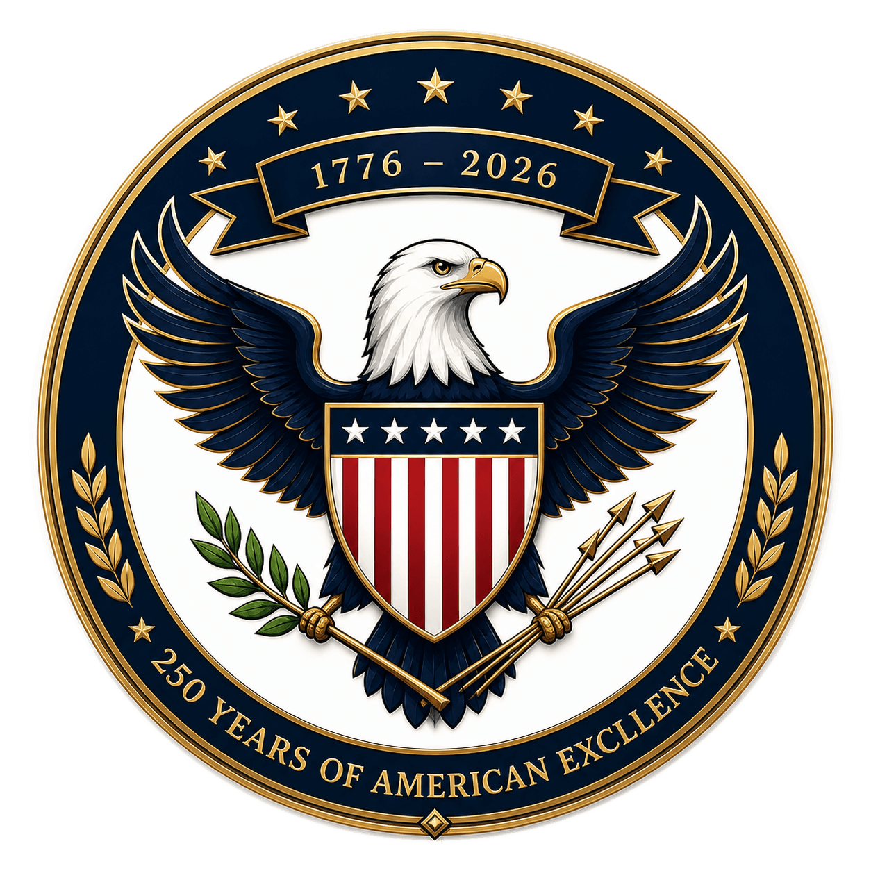USA 250 anniversary seal, bald eagle with shield and 1776 to 2026 banner