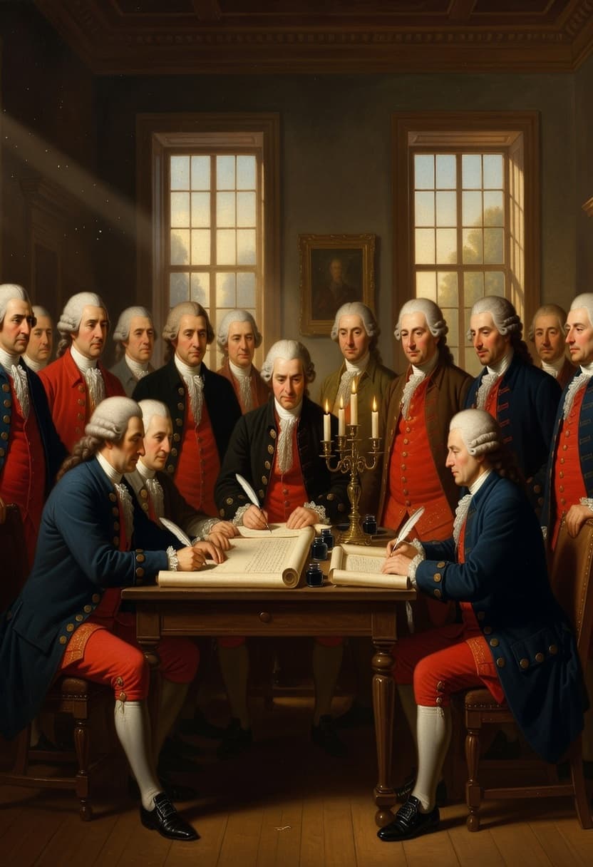 Historical signing of the Declaration of Independence on July 4 1776 by the Founding Fathers