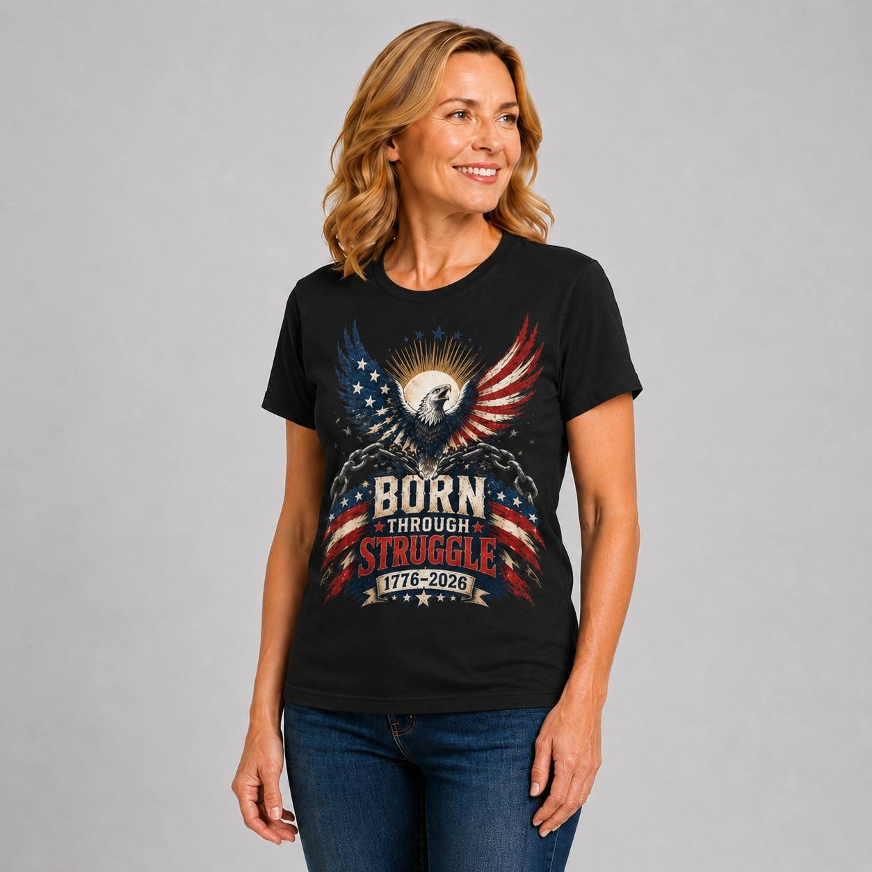 Born Through Struggle — America 250 Tee in Women's black view 2, additional product view