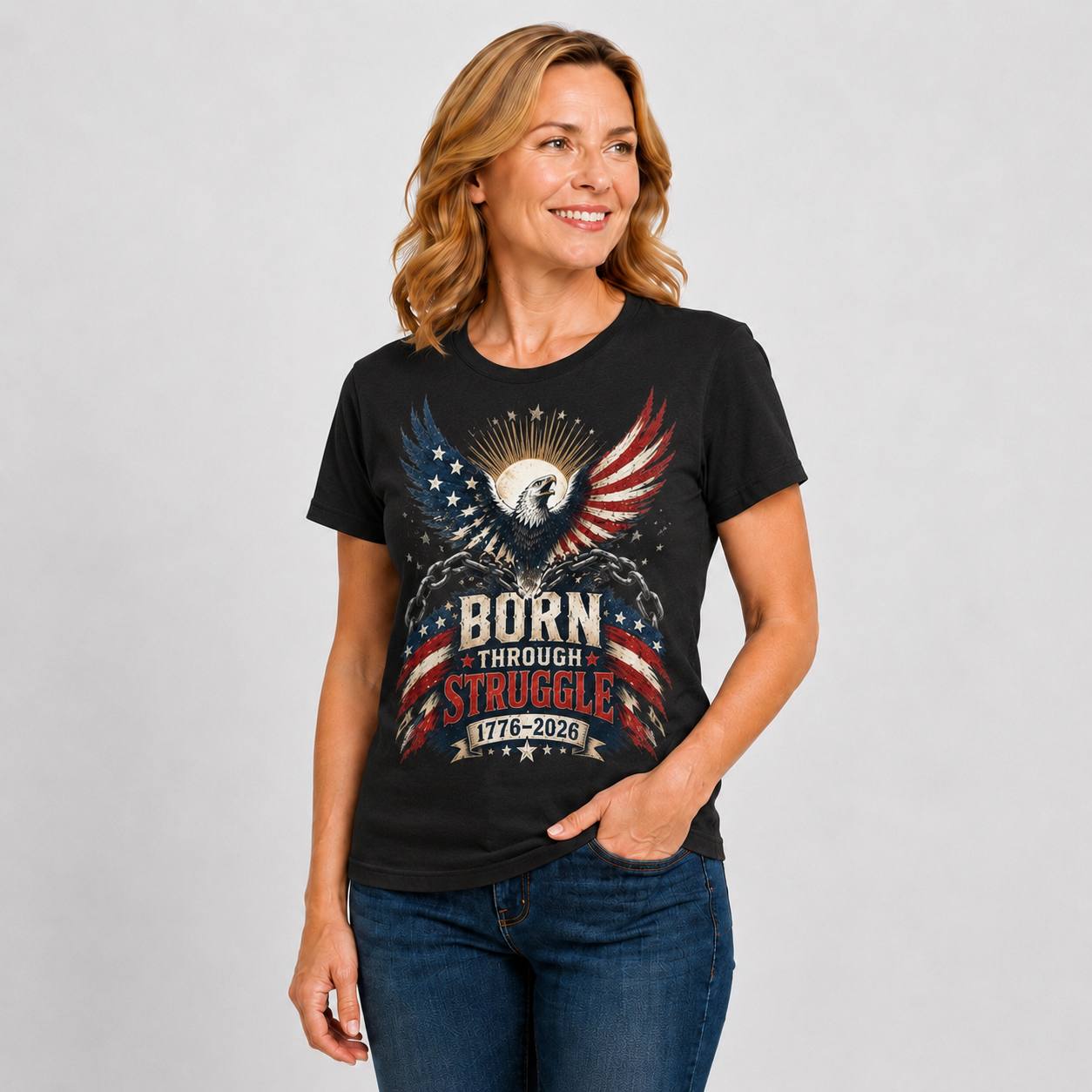Born Through Struggle — America 250 Tee in Women's black view 3, additional product view