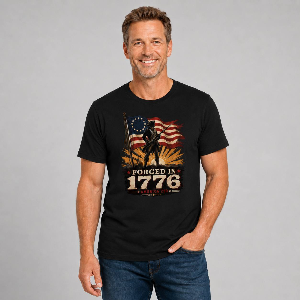 Forged in 1776 — America 250 Tee in Men's black view 2, additional product view