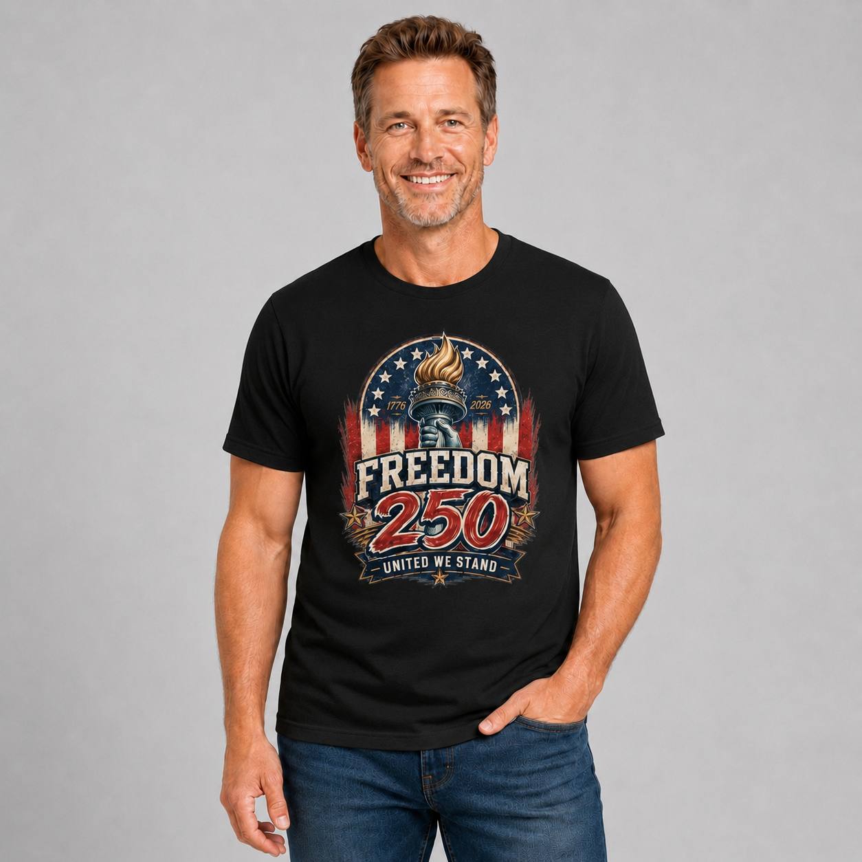 Freedom 250 — United We Stand Tee in Men's black front view, additional product view
